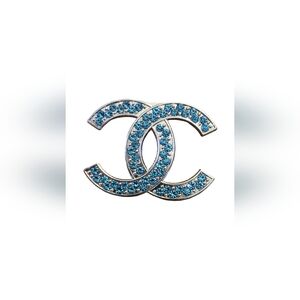 Teal CC Crystal Emblem Fashion Brooch